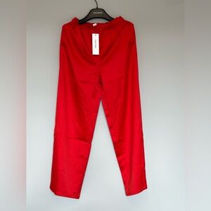 Calvin Klein Women's Red Satin Elastic Back Wide-Leg Pants Casual Size XS NWT